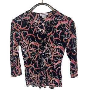 American Vintage Only 9 Crinkle Black Red Patterned O Ring Top Size M Open Front